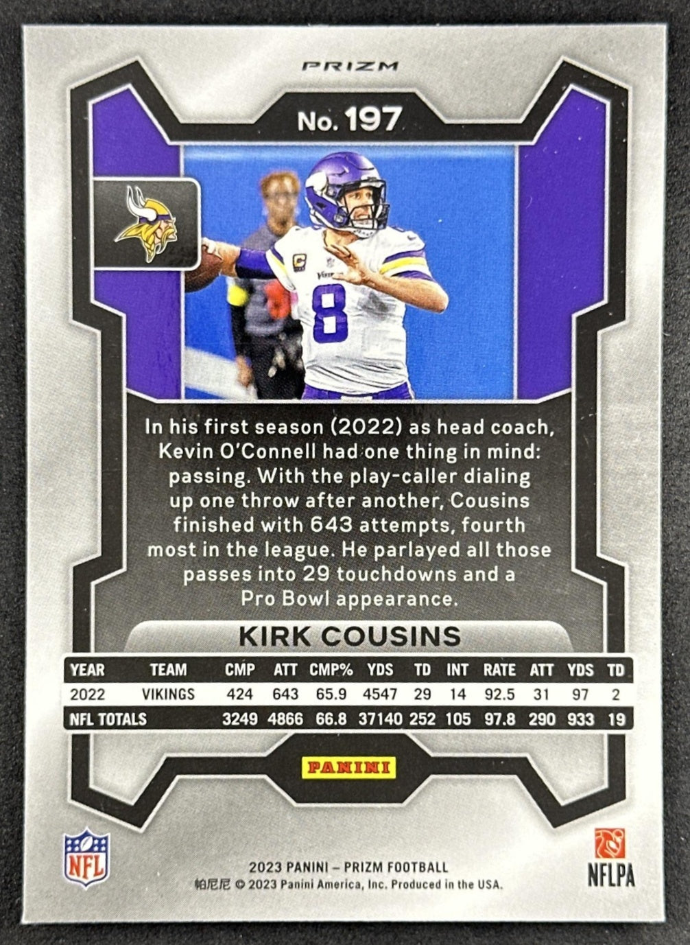Kirk Cousins 2023 Panini Prizm Green Wave Vikings Sports Trading Cards