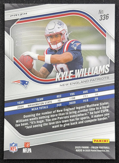 Kyle Williams 2025 Panini Prizm Logo /20 Patriots New England Patriots