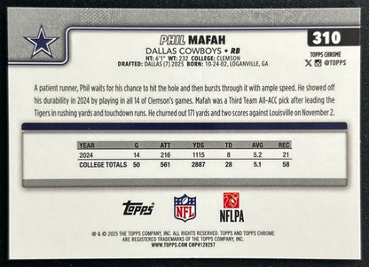 Phil Mafah 2025 Topps Chrome Rookie Cowboys Sports Trading Cards