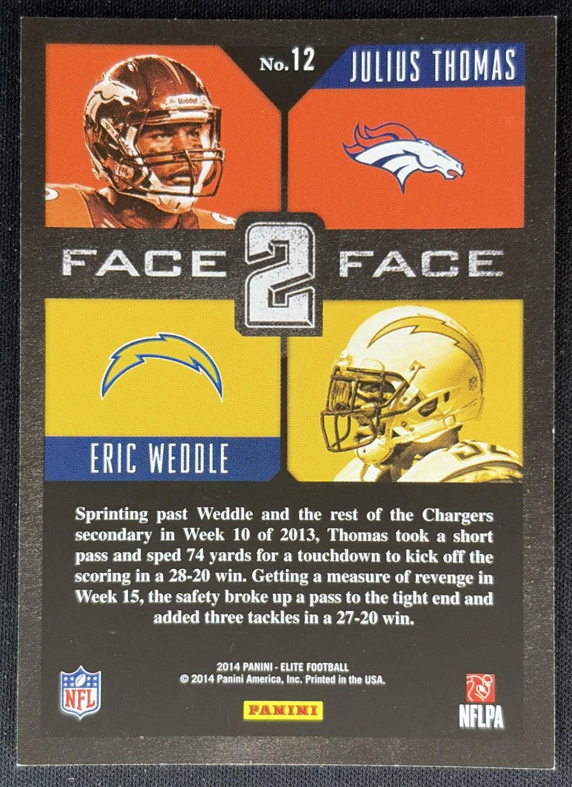 Eric Weddle Julius Thomas 2014 Panini Elite Face 2 Silver - Back