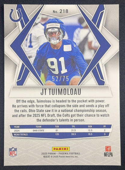 JT Tuimoloau 2025 Panini Phoenix Pink Seismic Prizm /75 Colts Indianapolis Colts