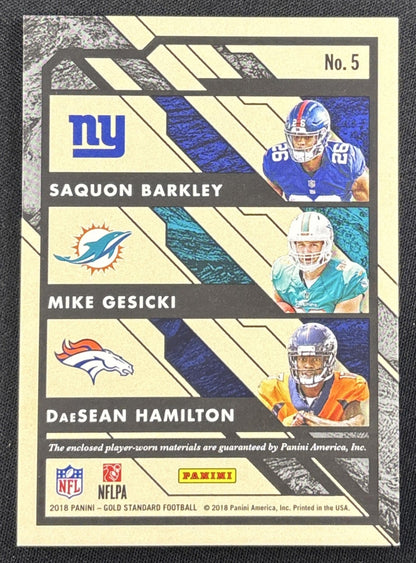 Mike Gesicki Saquon Barkley DaeSean Hamilton 2018 Panini Gold Standard Newly Minted Memorabilia Triples Prime /49