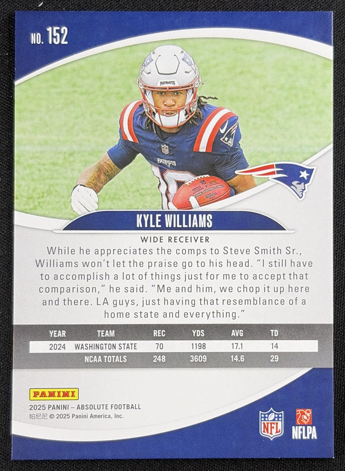 Kyle Williams 2025 Panini Absolute Rookies Spectrum Red /199 Patriots - Back