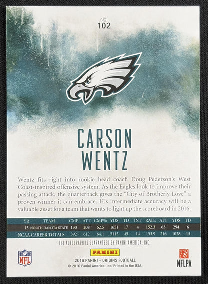 Carson Wentz 2016 Panini Origins Auto Rookie Eagles