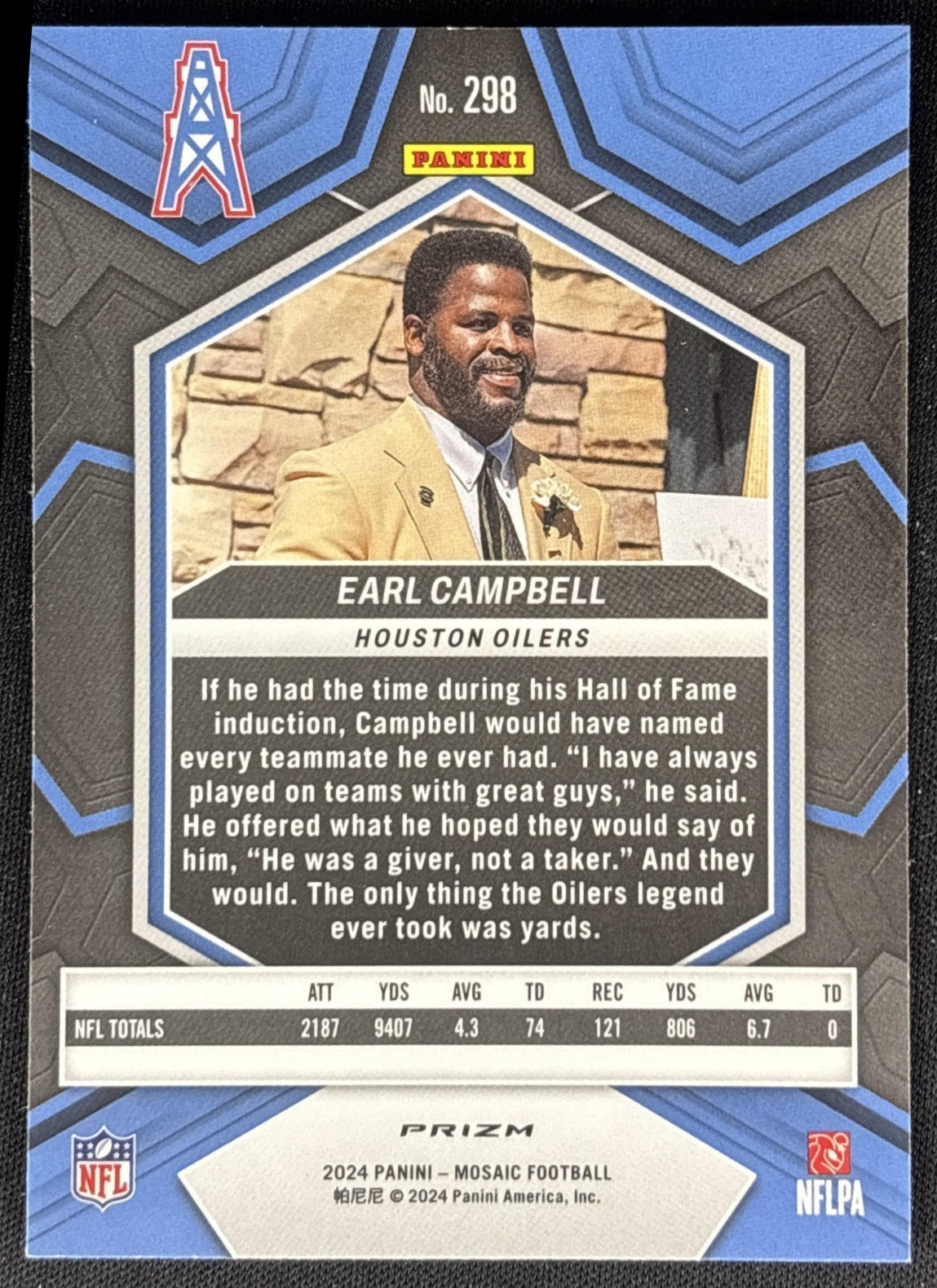 Earl Campbell 2024 Panini Mosaic Green Prizm Sports Trading Cards