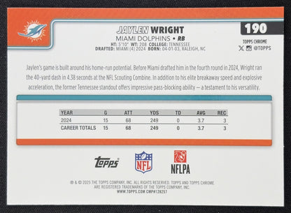 Jaylen Wright 2025 Topps Chrome Football Leather Green Refractor /99 Dolphins