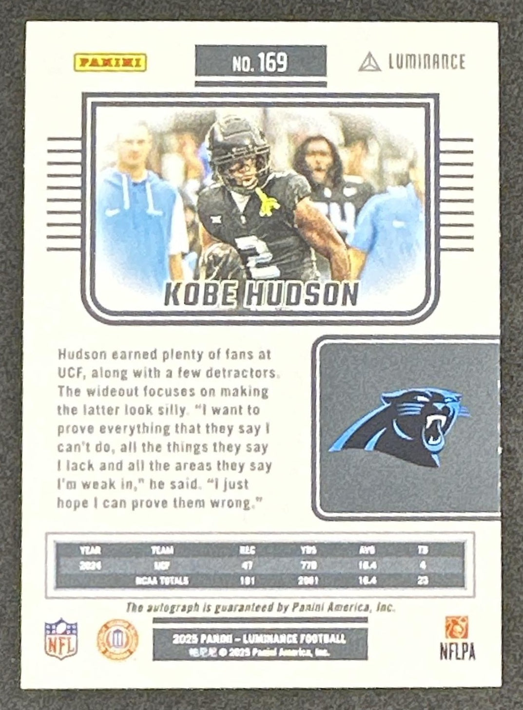Kobe Hudson 2025 Panini Luminance Auto /700 Panthers