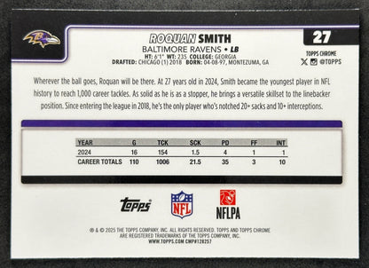 Roquan Smith 2025 Topps Chrome Pulsar Refractor Ravens Sports Trading Cards