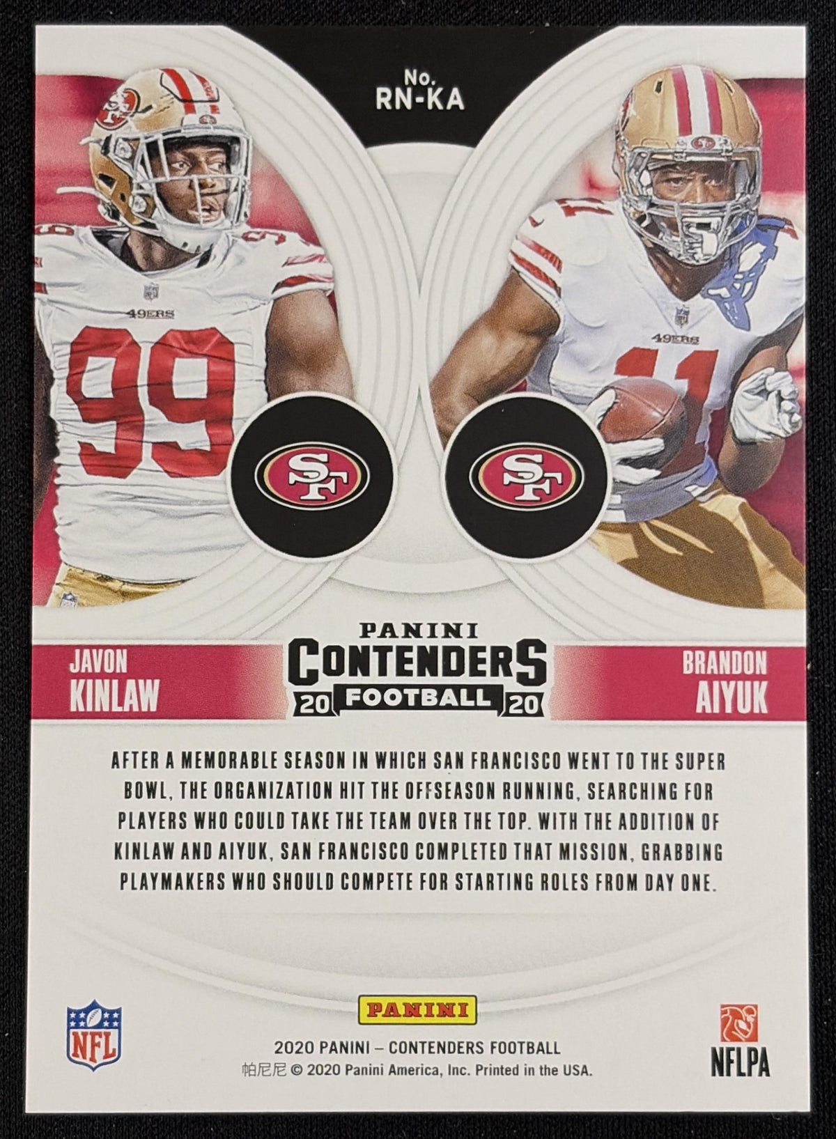 Javon Kinlaw Brandon Aiyuk Round Numbers /149 49ers - Back