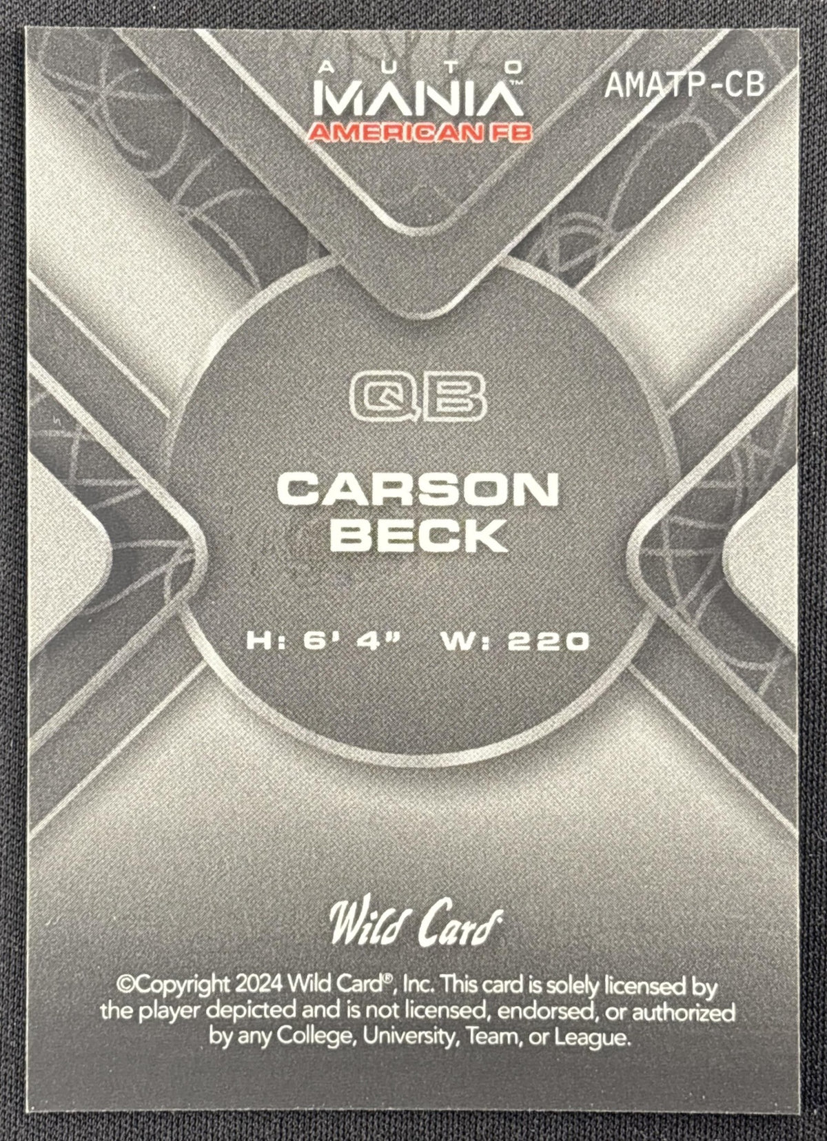 Carson Beck 2024 Wild Card Automania American Football Preview Triangle Crystal Holographic Vintage Flag /10 Bengals