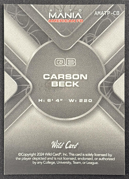 Carson Beck 2024 Wild Card Automania American Football Preview Triangle Crystal Holographic Vintage Flag /10 Bengals
