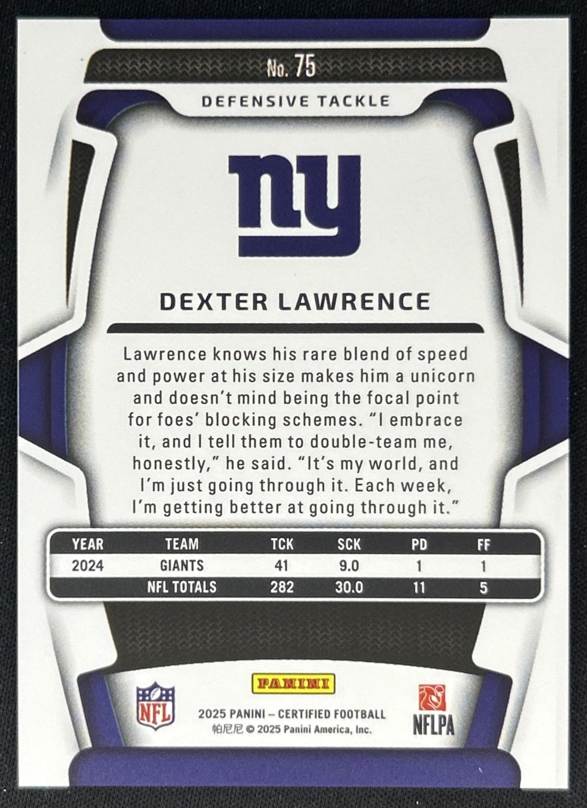 Dexter Lawrence 2025 Panini Certified Mirror Orange /150 Giants