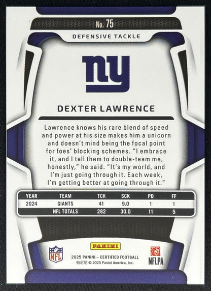 Dexter Lawrence 2025 Panini Certified Mirror Orange /150 Giants