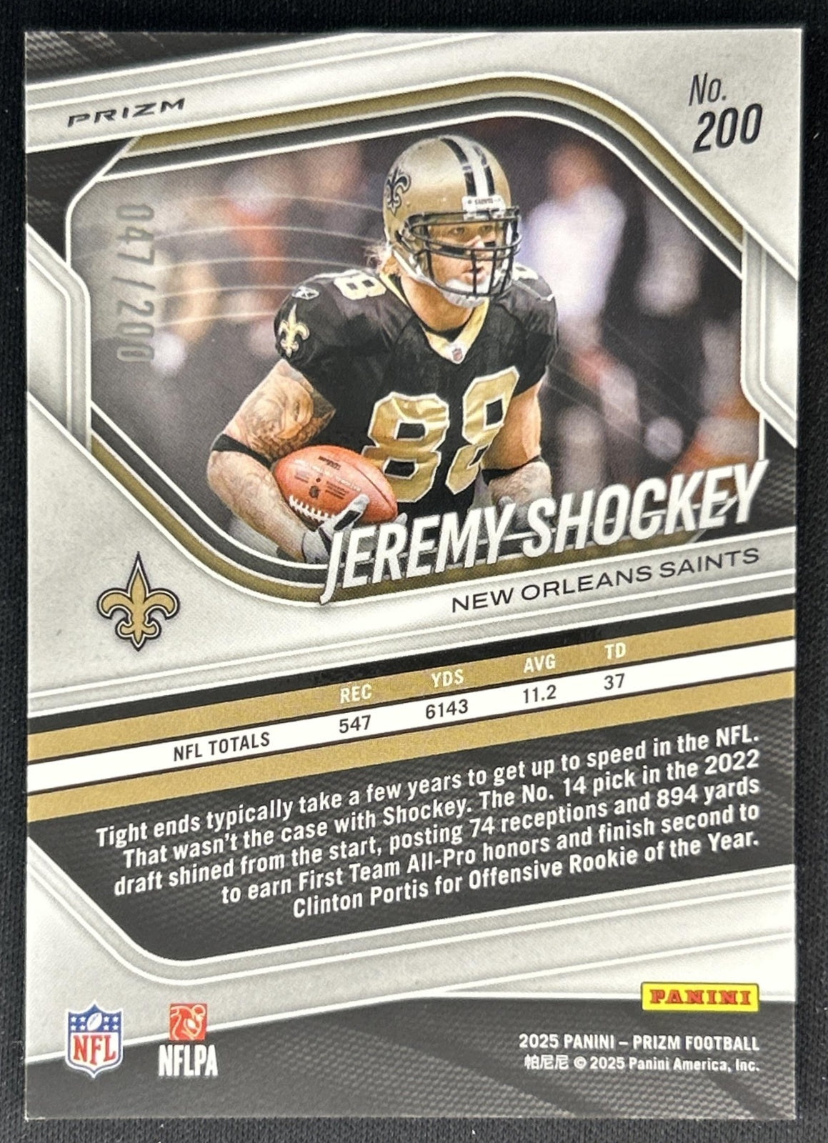 Jeremy Shockey 2025 Panini Prizm Hyper /200 Saints Back