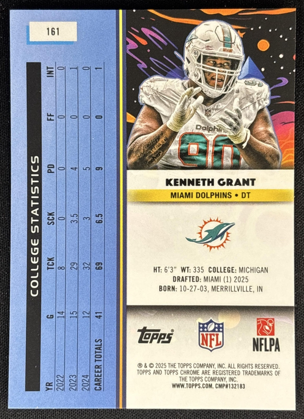 Kenneth Grant 2025 Topps Cosmic Chrome Dolphins back