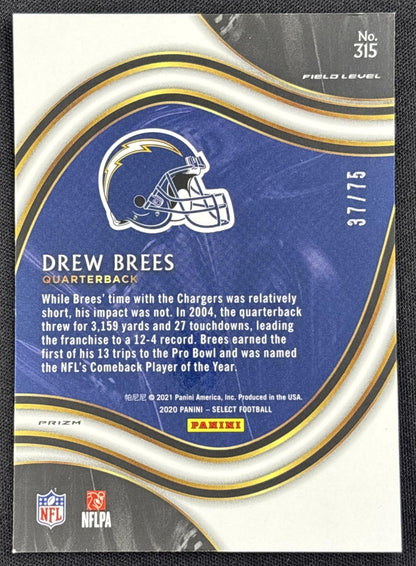 Drew Brees 2020 Panini Select Tri Color Prizm /75 Chargers