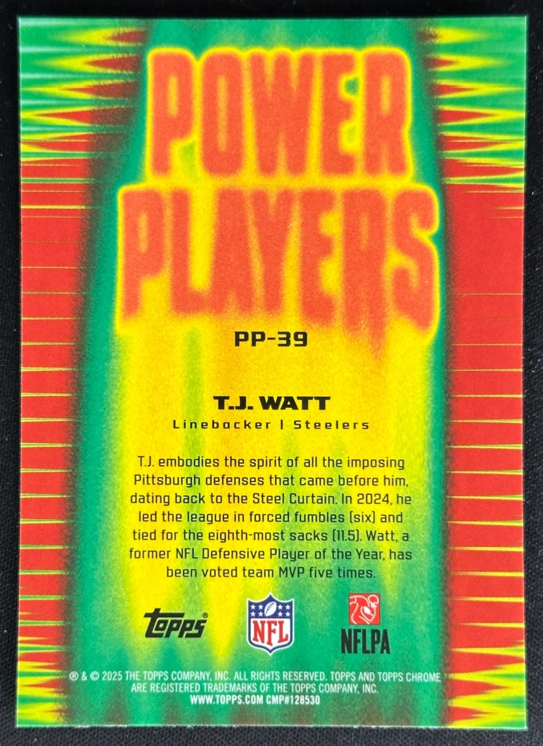 T.J. Watt 2025 Topps Chrome Power Players Steelers Sports Trading Cards