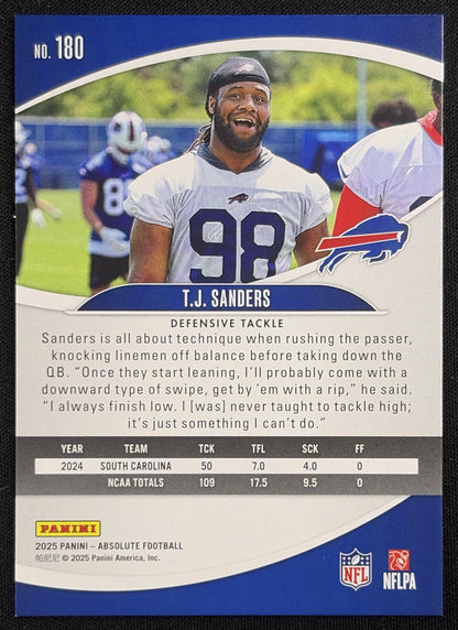 T.J. Sanders 2025 Panini Absolute Rookies Gold Stars /325 Bills