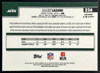 Allen Lazard 2025 Topps Chrome Jets Sports Trading Cards