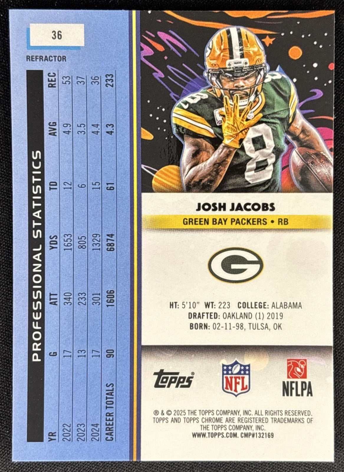 Josh Jacobs 2025 Topps Cosmic Chrome Refractor Packers