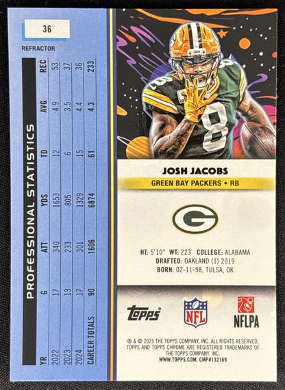 Josh Jacobs 2025 Topps Cosmic Chrome Refractor Packers