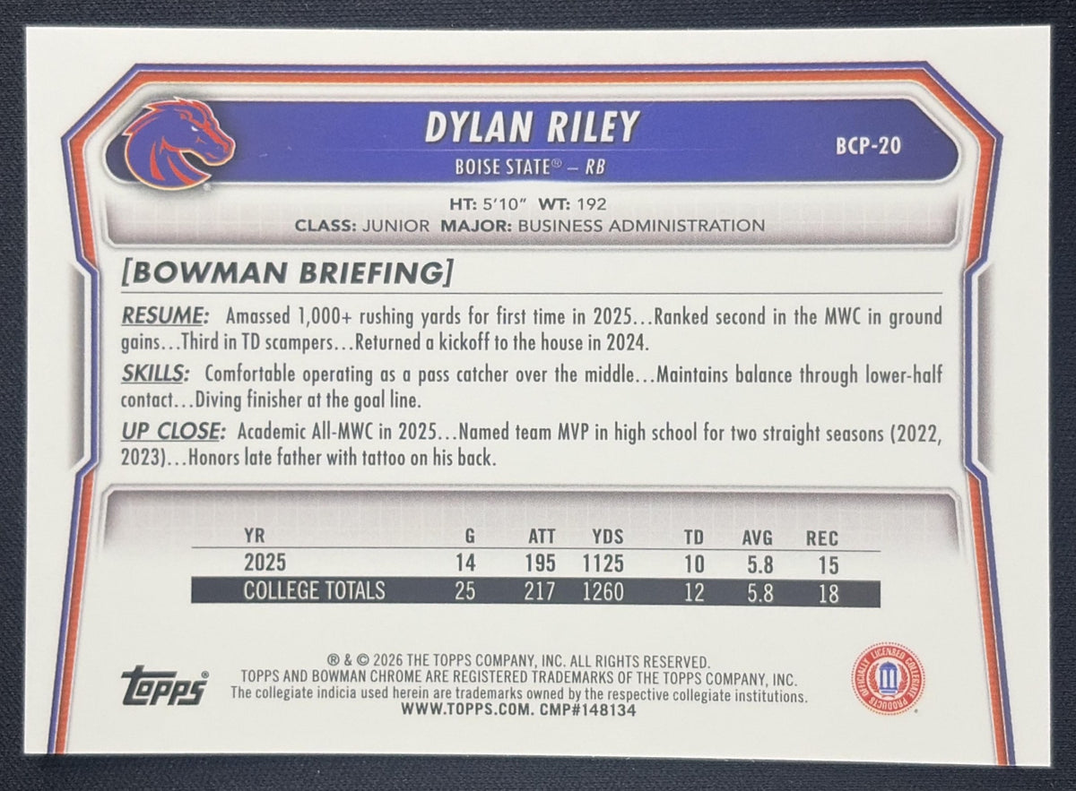 Dylan Riley 2026 Bowman Chrome Prospects Mojo Refractor Broncos