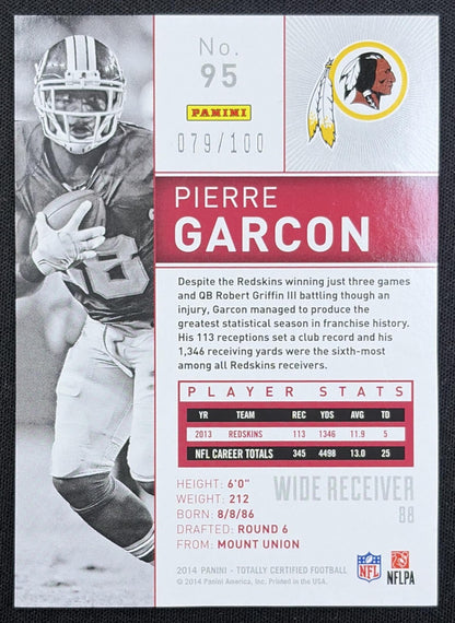 Pierre Garcon 2014 Panini Totally Certified Platinum Red /100 Redskins