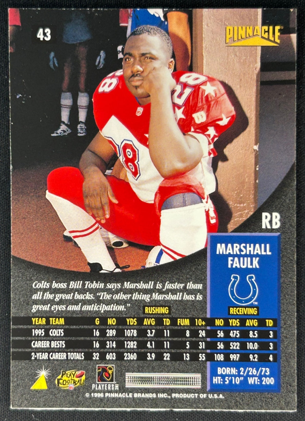 Marshall Faulk 1996 Premium Stock Colts Sports Trading Cards