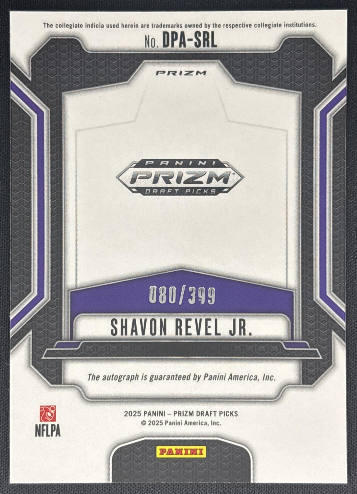Shavon Revel Jr. 2025 Panini Prizm Draft Picks Auto Red /399 back