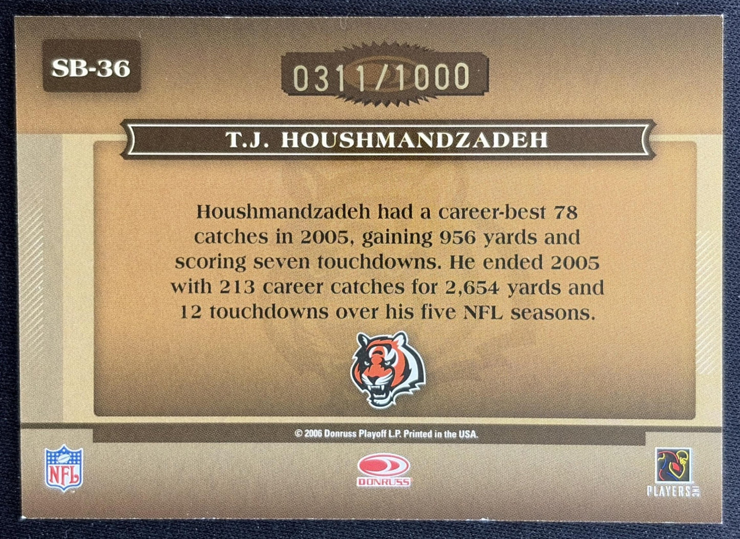 T.J. Houshmandzadeh 2006 Donruss Classics Sunday's Best Bronze /1000 Bengals Sports Trading Cards