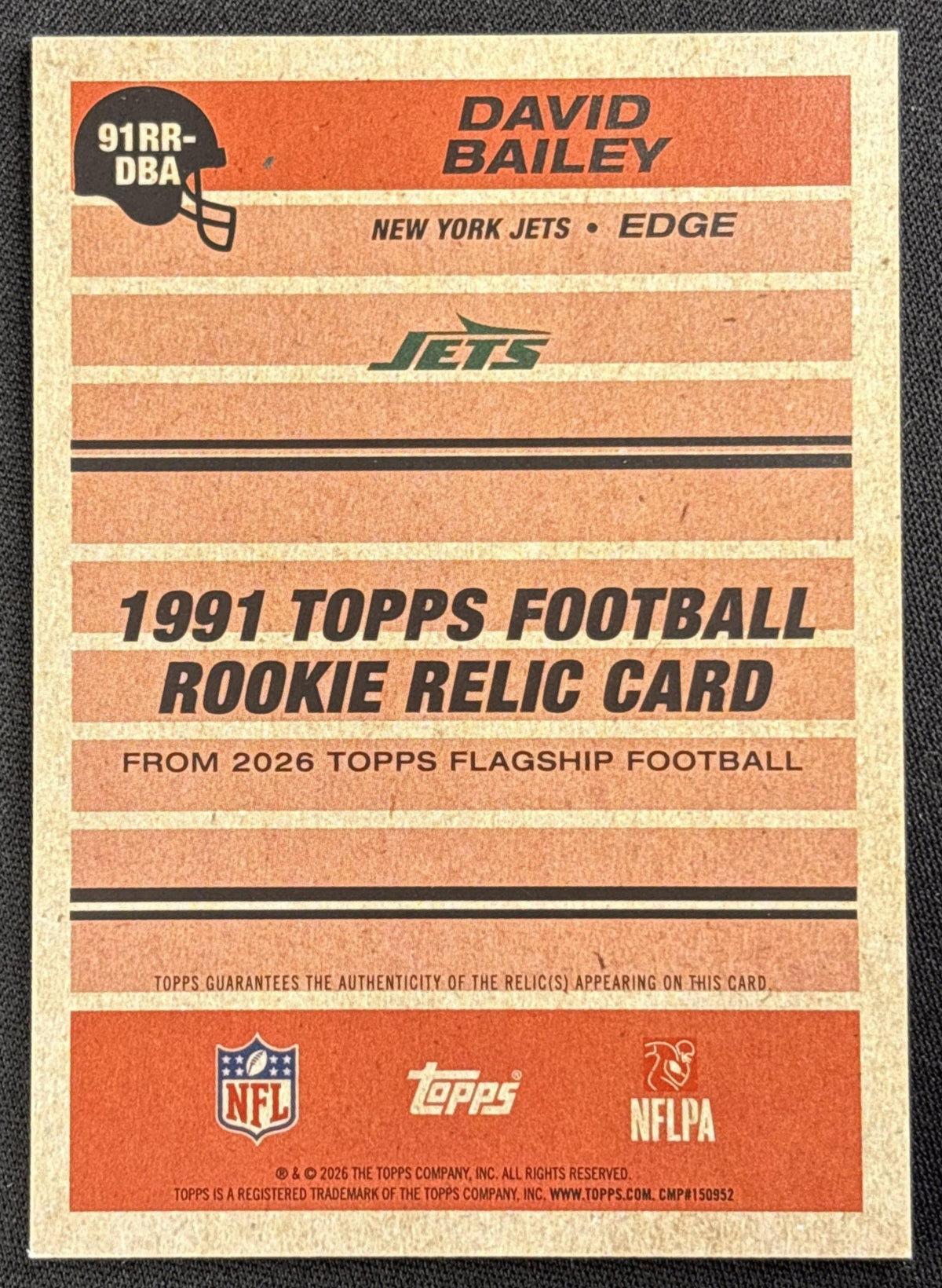 David Bailey 2026 Topps 1991 Rookie Relic Jets