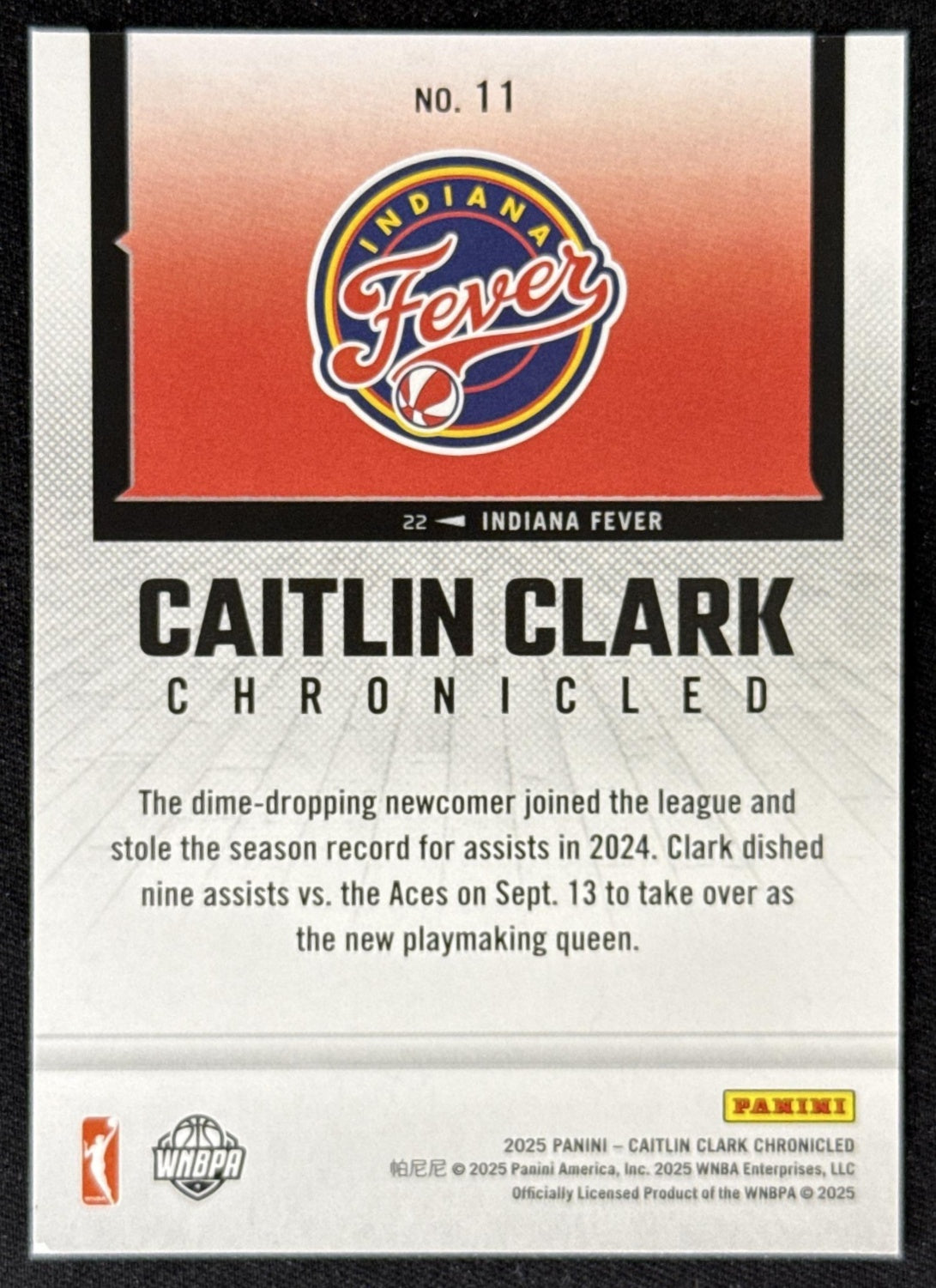 Caitlin Clark 2025 Panini Chronicled WNBA Fever 11 Sports Trading Card
