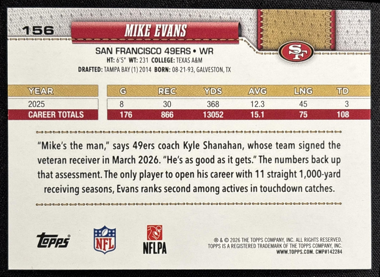 Mike Evans 2026 Topps Football Leather Foil 49ers