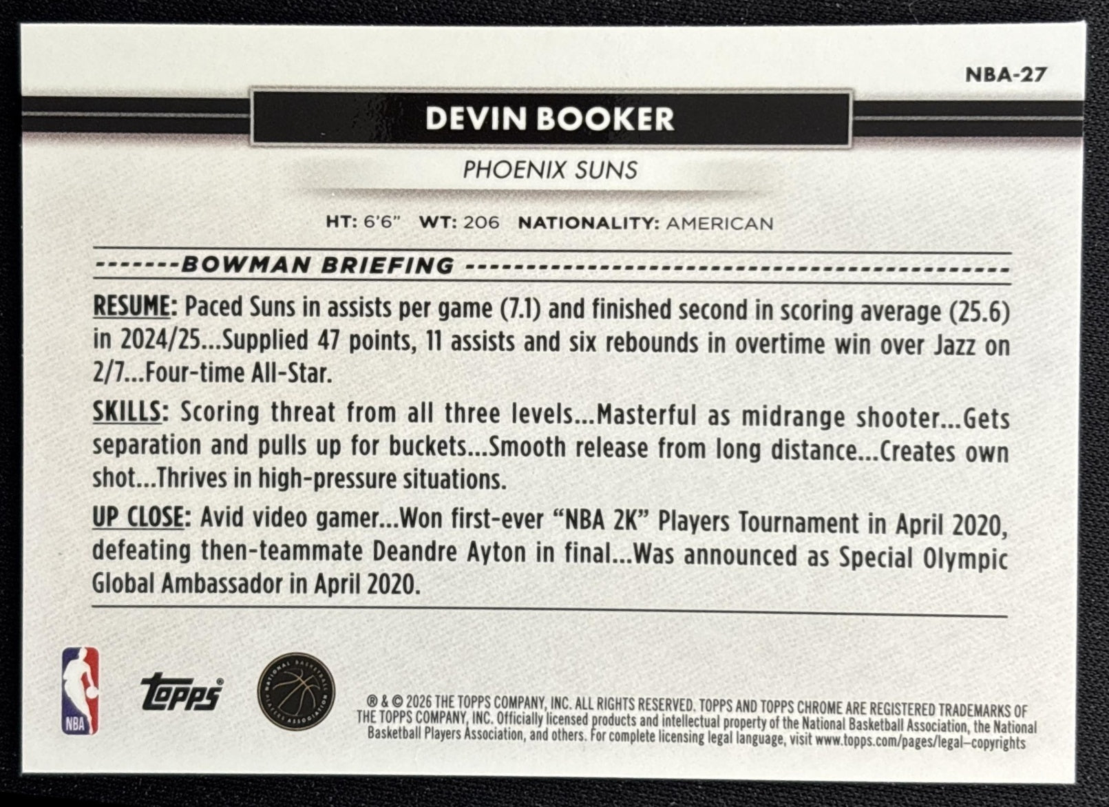 Devin Booker 2026 Topps NSCC Collection NBA Sports Trading Cards