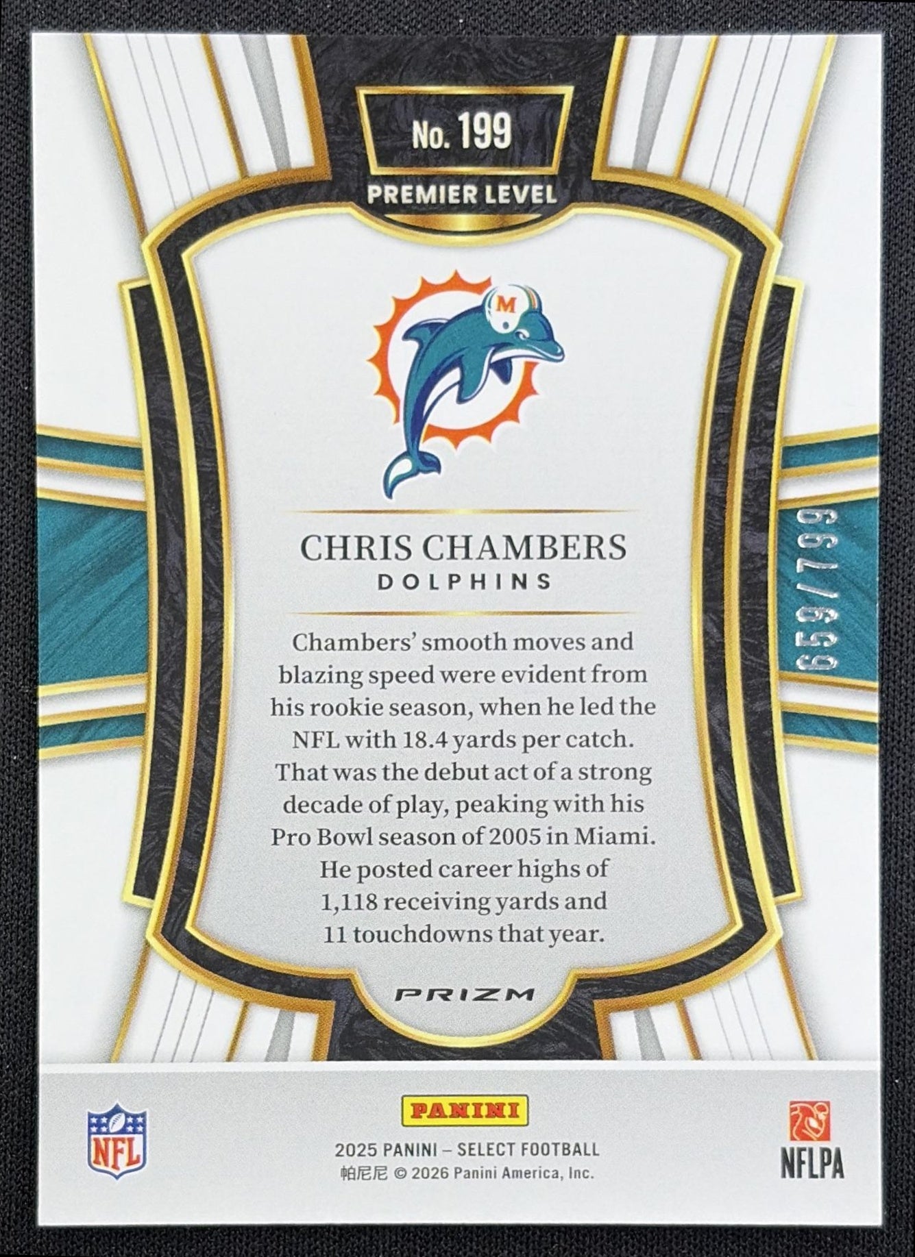 Chris Chambers 2025 Panini Select Premier Level White Prizm Shock /799 Dolphins
