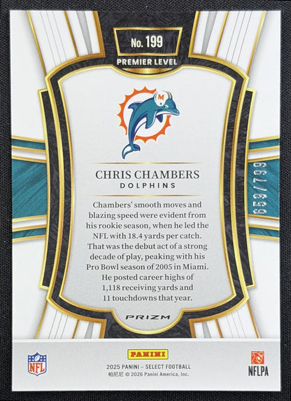 Chris Chambers 2025 Panini Select Premier Level White Prizm Shock /799 Dolphins