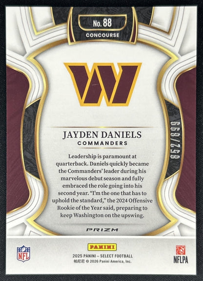 Jayden Daniels 2025 Panini Select Concourse Copper Prizm Shock /899 Commanders back