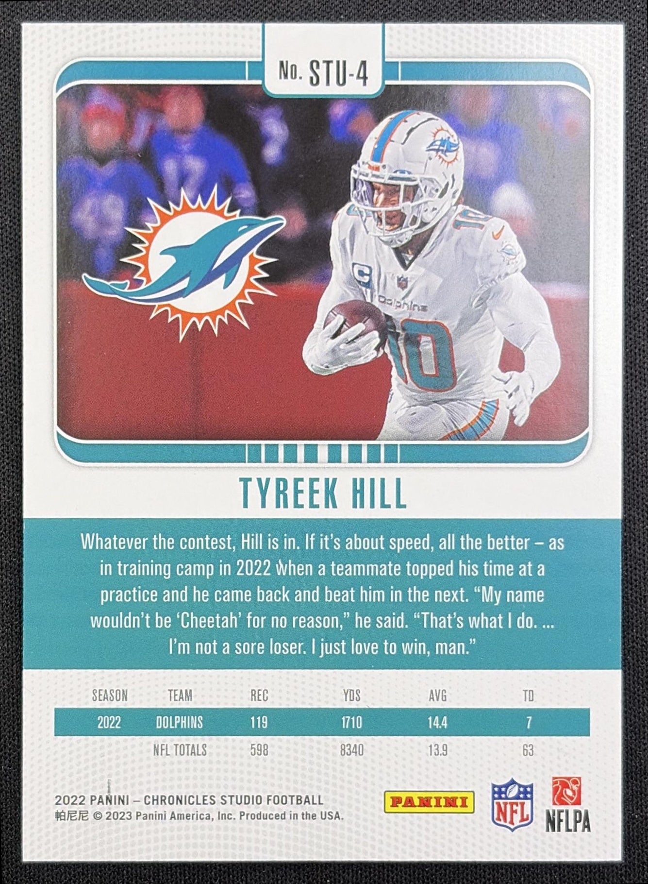 Tyreek Hill 2022 Panini Chronicles Studio Pink /199 Dolphins