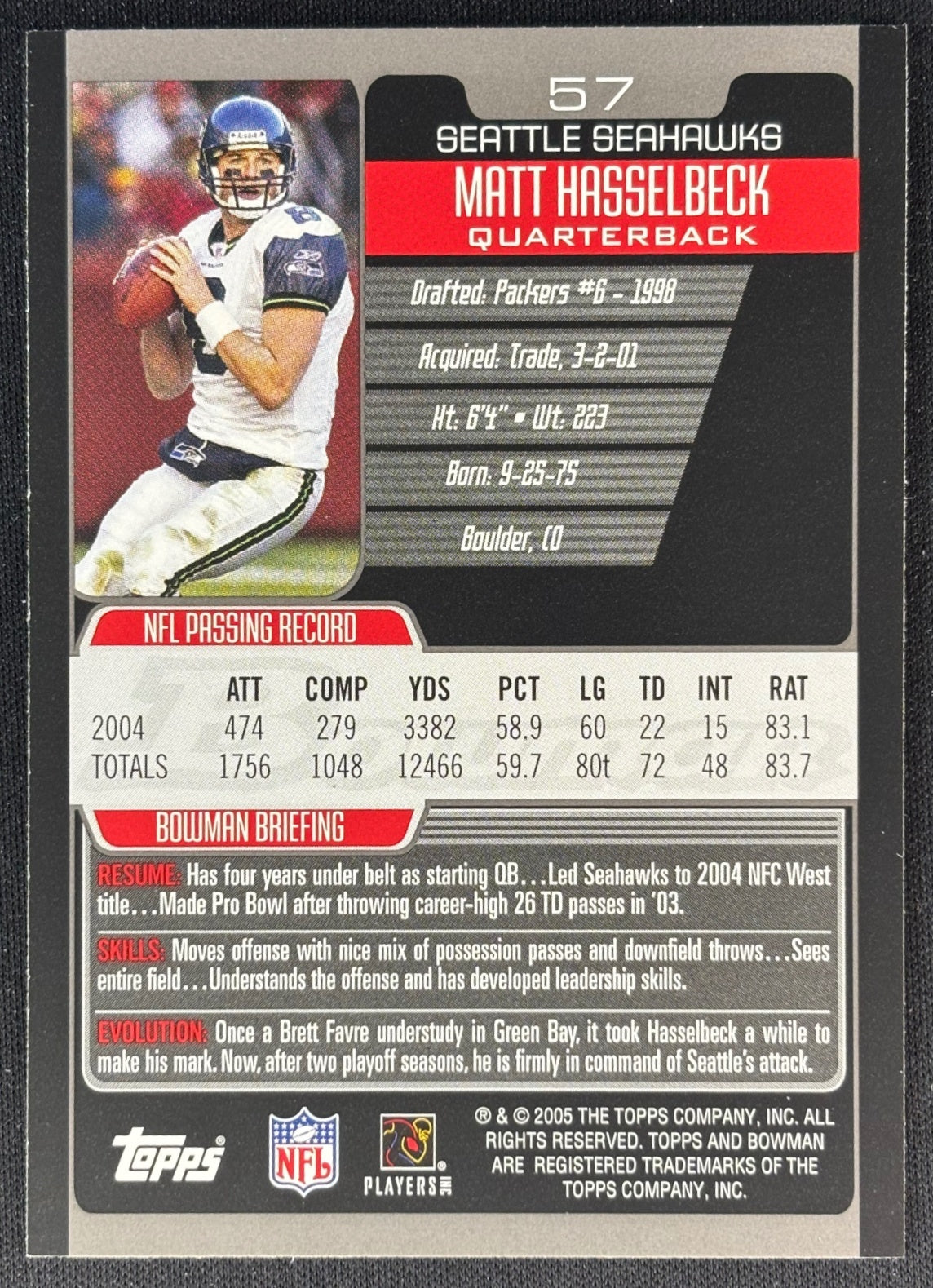 Matt Hasselbeck 2005 Bowman Seahawks Sports Trading Cards