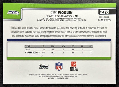 Riq Woolen 2025 Topps Chrome Pulsar Refractor Seahawks Sports Trading Cards