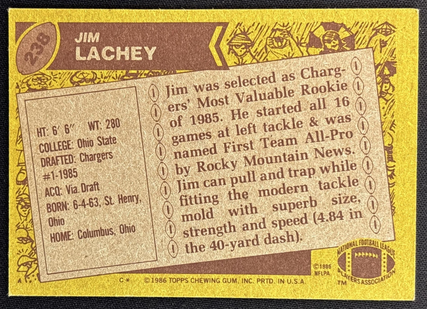 Jim Lachey 1986 Topps Chargers Sports Trading Cards