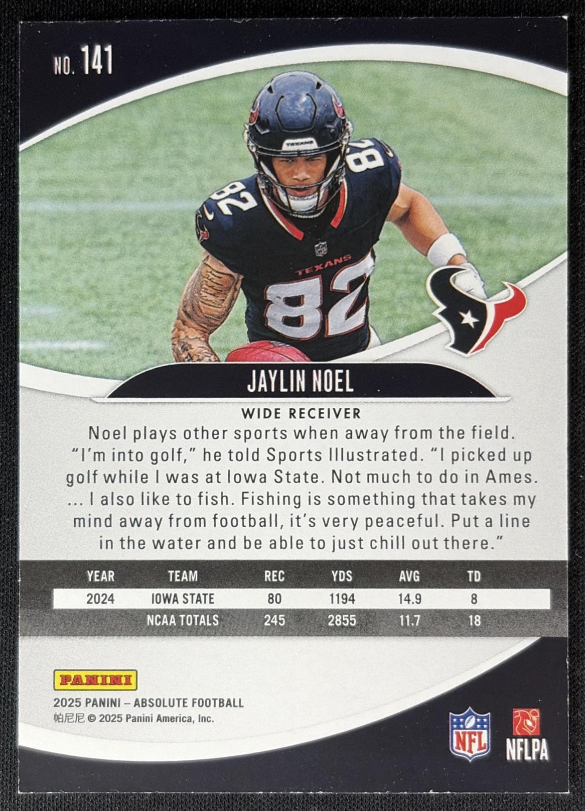 Jaylin Noel 2025 Panini Absolute Rookies Texans Sports Trading Cards