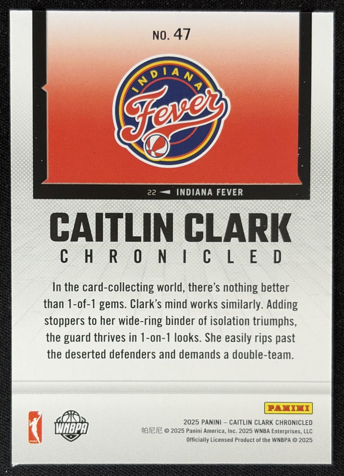 Caitlin Clark 2025 Panini Chronicled WNBA Holo Fever 47 Indiana Fever Sports Trading Card