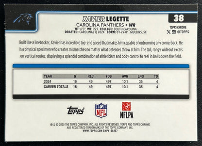 Xavier Legette 2025 Topps Chrome Panthers Sports Trading Cards