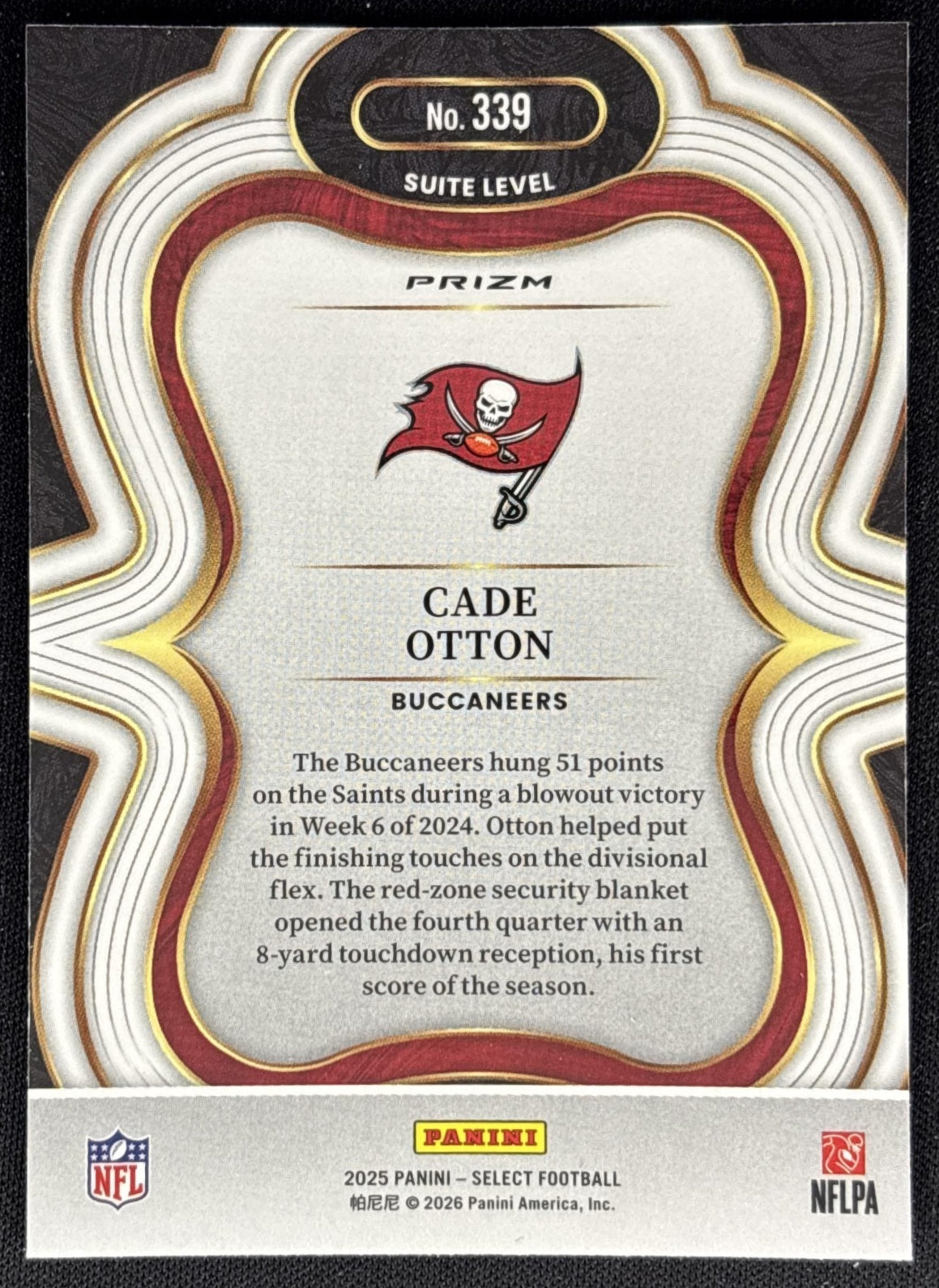 Cade Otton 2025 Panini Select Suite Level Silver Prizm Buccaneers back