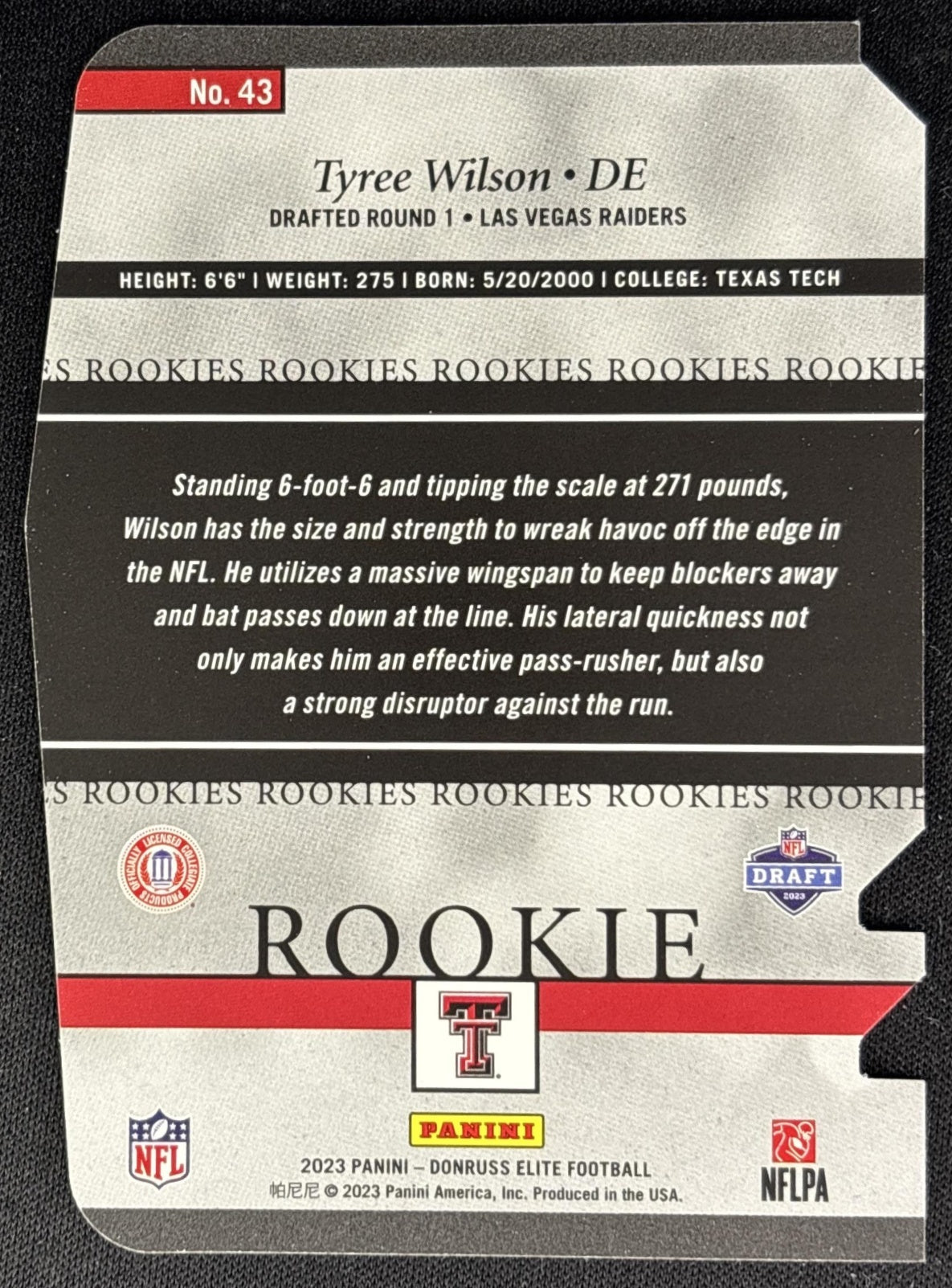 Tyree Wilson 2023 Panini Donruss Elite 2003 Rookies Aspirations Die Cut /99 back