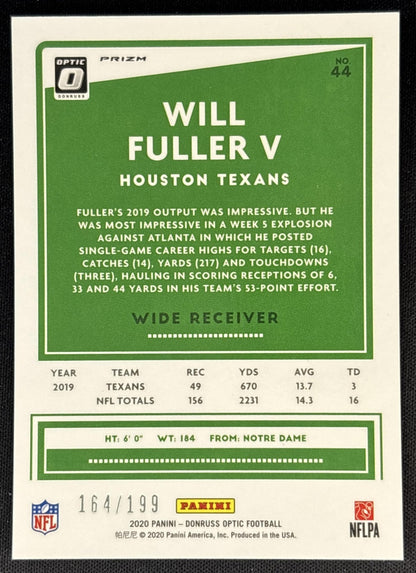 Will Fuller V 2020 Panini Donruss Optic Wave Prizm /199 Texans