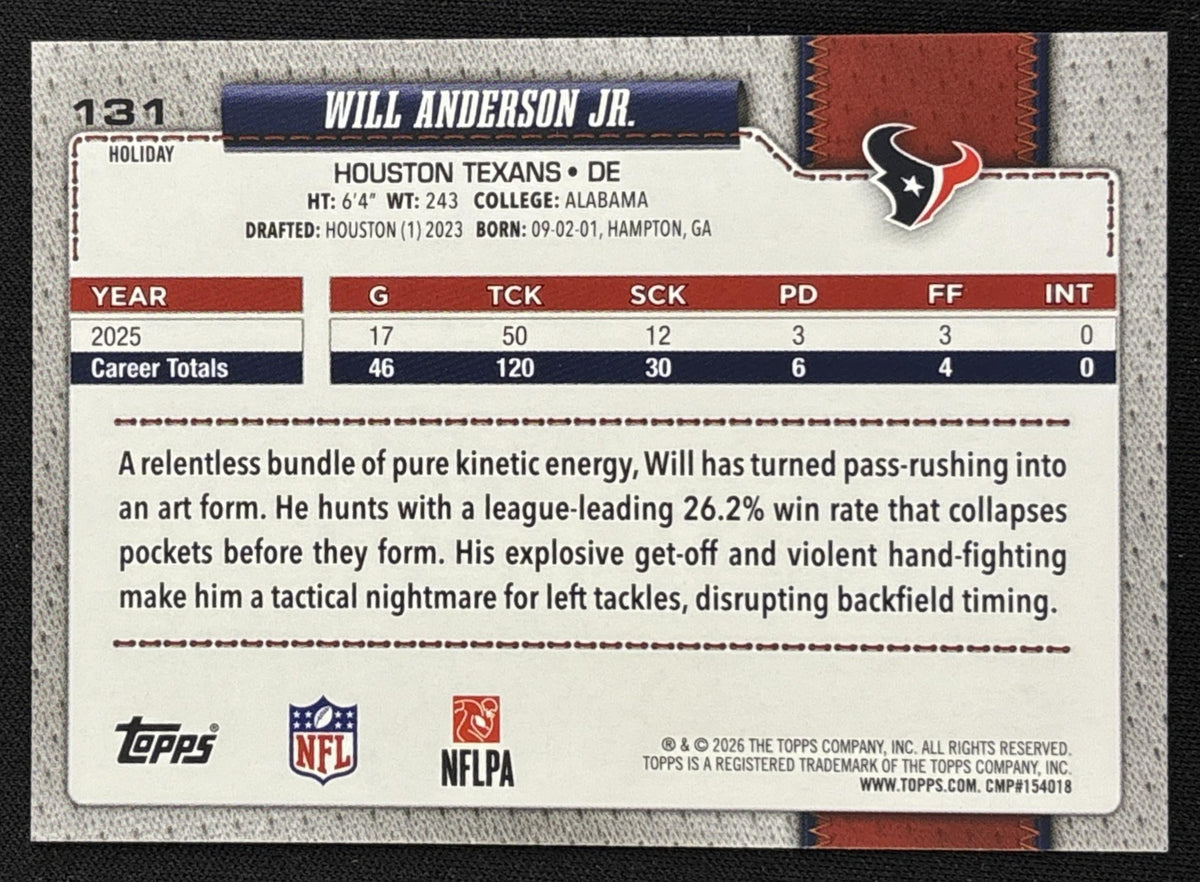 Will Anderson Jr. 2026 Topps Holiday Glitter Texans | Houston Texans Sports Trading Card