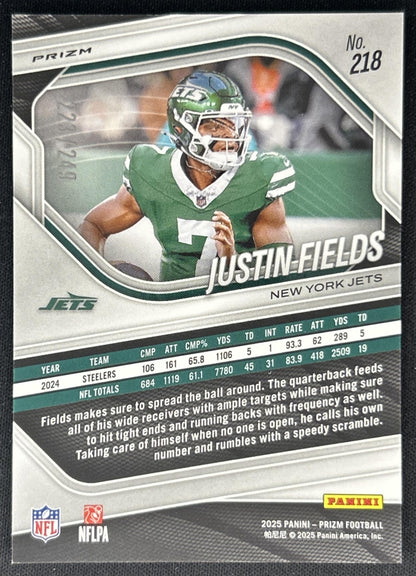 Justin Fields 2025 Panini Prizm Orange /249 Jets