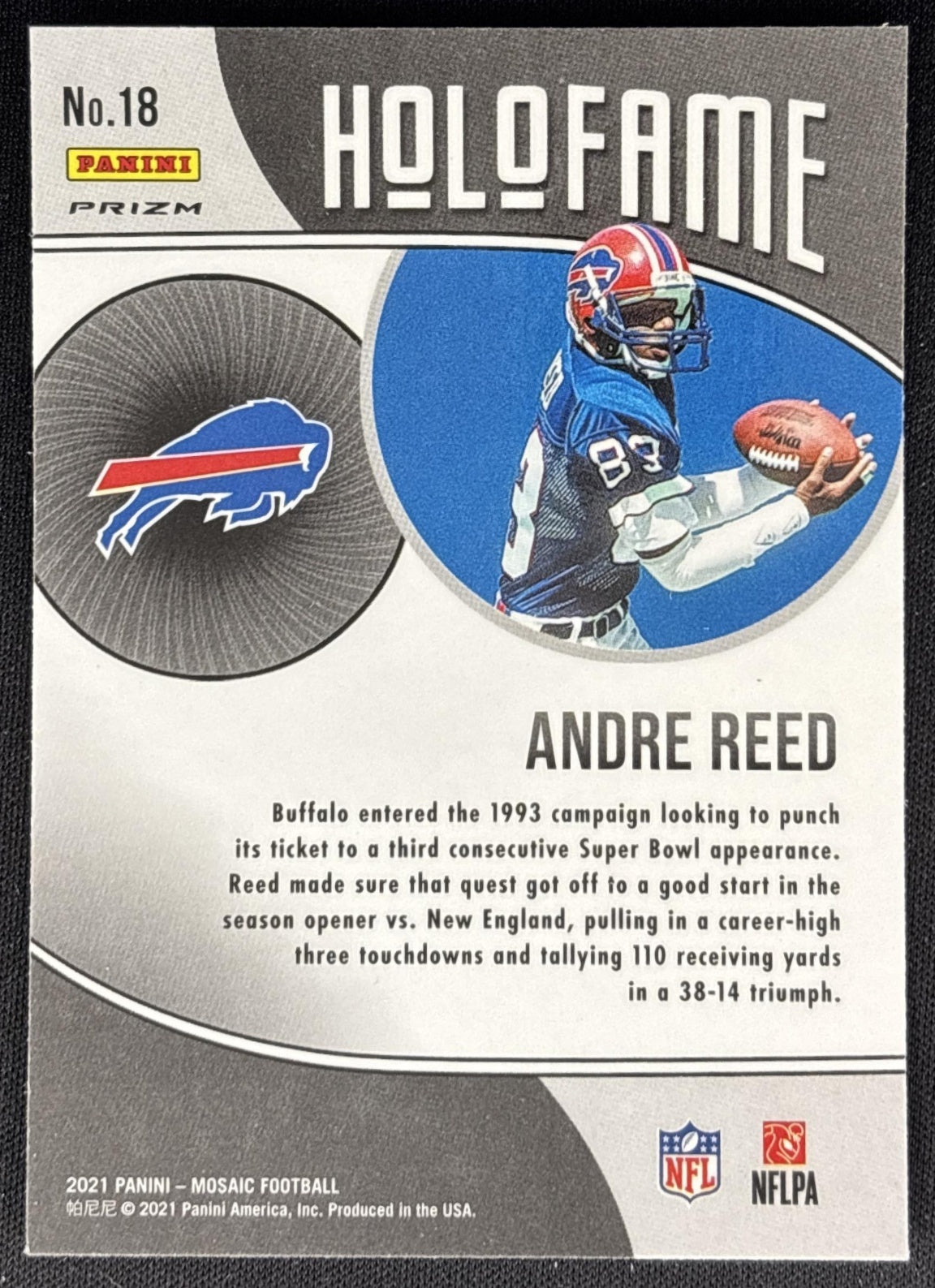 Andre Reed 2021 Panini Mosaic HoloFame Mosaic Bills Sports Trading Card